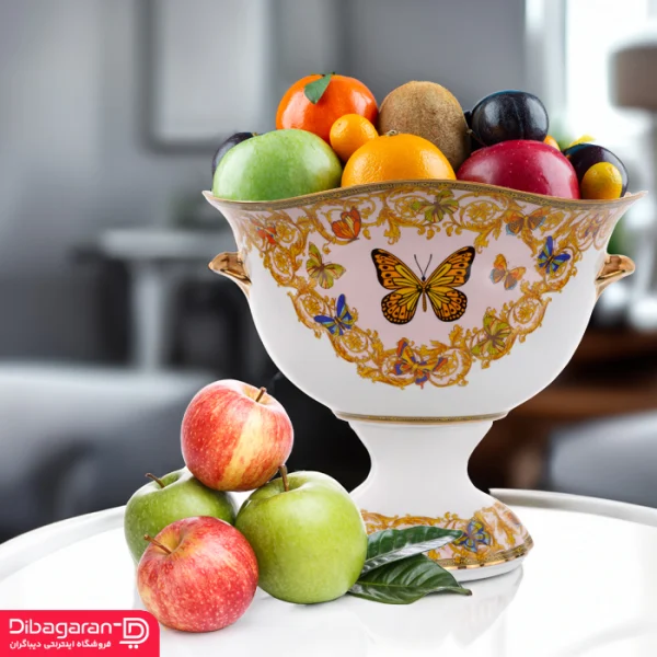میوه-خوری-پایه-دار2 ظرف میوه خوری چینی پایه دار ریما کد 55310