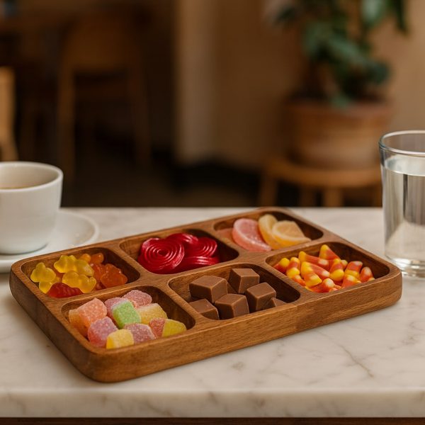 ظرف اردو خوری با پایه چوبی 6خانه لایف استایل ظرف اردو خوری با پایه چوبی 6خانه لایف استایل