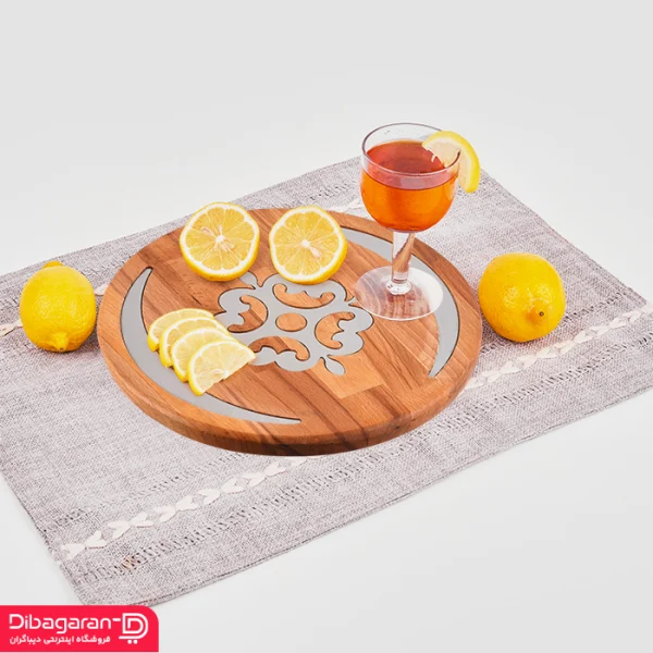 سینی-700700پذیرایی-گردان-چوب-استیل5916 copy سینی پذیرایی گردان چوبی ریور کد 5916