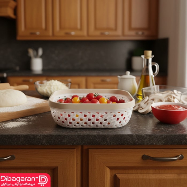 دکوراتیو سبد نان و سبزی طرح بافت لیمون کوچک کد 2146 کرم