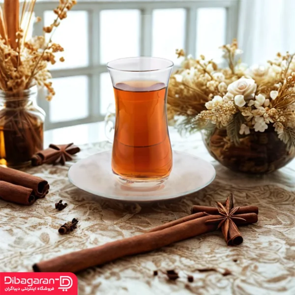 استکان نعلبکی کمر باریک پاشاباغچه مدل فیت 6 عددی 96389