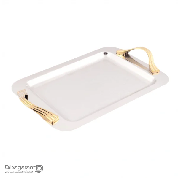 سینی استیل دسته طلایی مستطیل ریور G1237 سینی استیل مستطیل ریور G1237