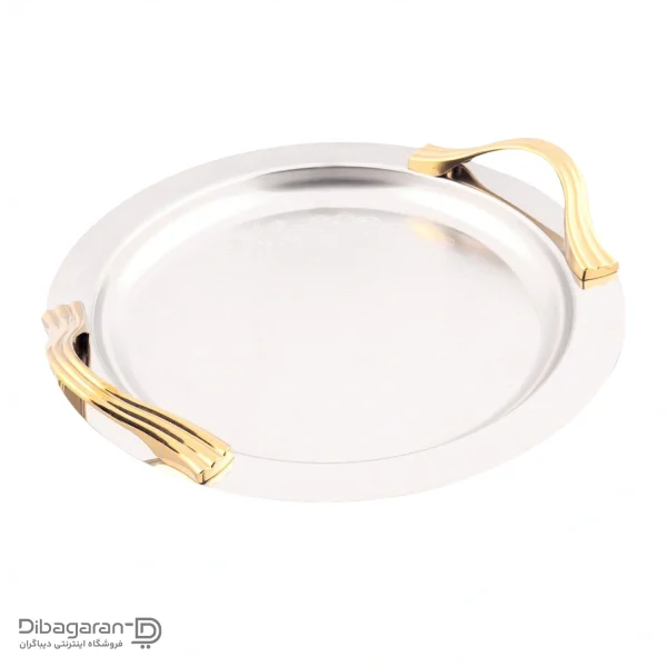 سینی استیل دسته طلایی گرد ریور G1437 سینی استیل گرد ریور G1437