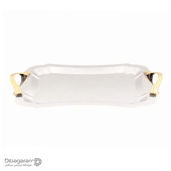 سینی مستطیل بزرگ دسته طلایی ریور G7137 سینی مستطیل بزرگ دالبر دسته طلایی wave ساده ریور G7137