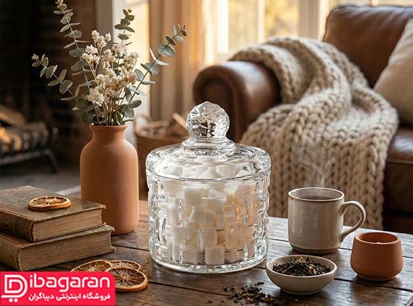 قندان شیشه ای حصیری برای قند و نبات