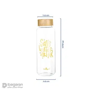 بطری آب شیشه ای درب چوبی یک لیتر یونیک مدل 3058