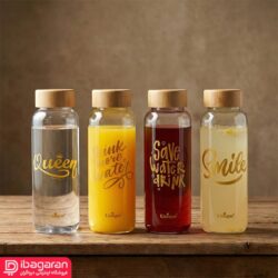 بطری آب شیشه ای درب چوبی یونیک مدل 3058