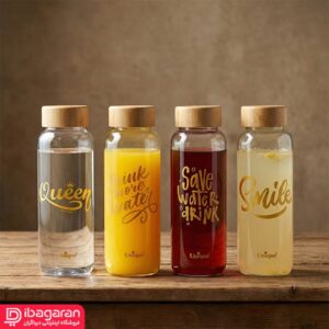 بطری آب شیشه ای درب چوبی یونیک مدل 3058
