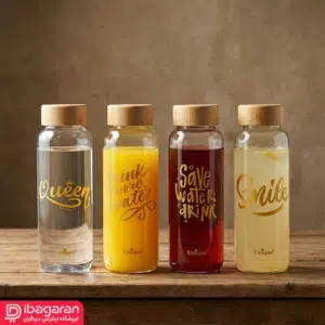 بطری آب شیشه ای درب چوبی یونیک مدل 3058