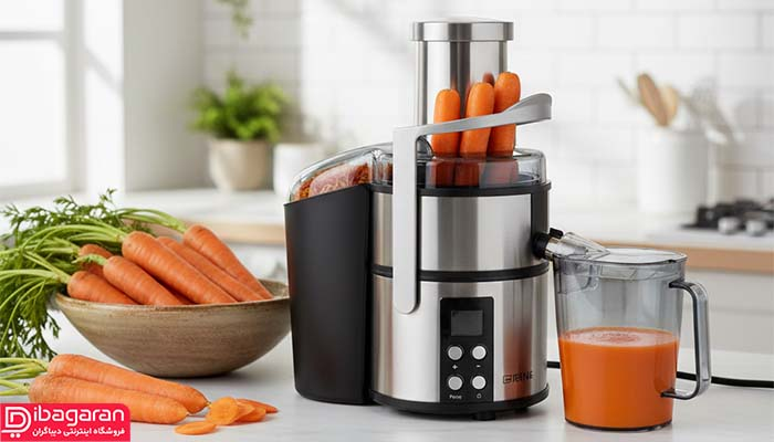 آبمیوه گیری رنه مدل rje1703 در حال آب هویج گیری