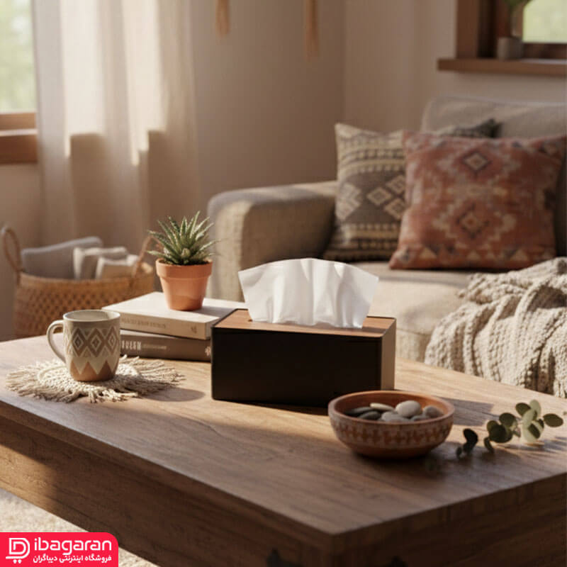 جعبه دستمال مشکی مناسب میز پذیرایی