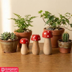 قارچ چوبی دکوری سه تایی با طراحی طبیعی