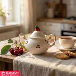 قندان سرامیکی دو دسته طرح آلبالو