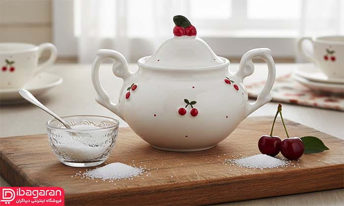 قندان سرامیکی دو دسته مدل آلبالو