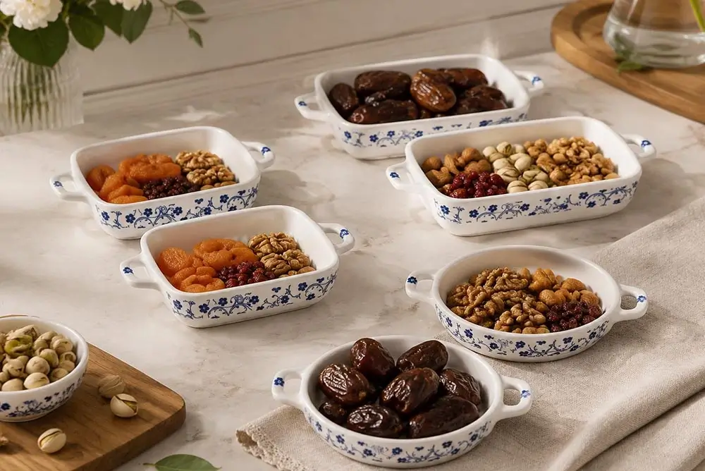 ست دو عددی خرما خوری طرح شکوفه آبی