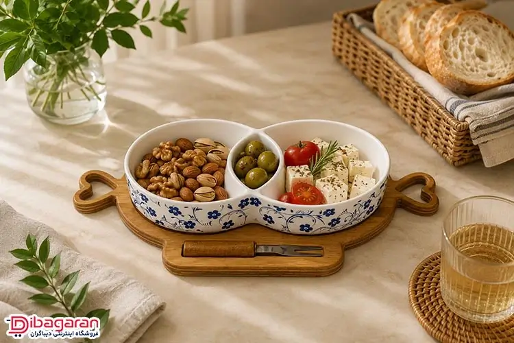اردوخوری سرامیکی دایره طرح شکوفه آبی