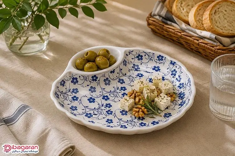 اردوخوری سرامیکی صدفی طرح شکوفه آبی