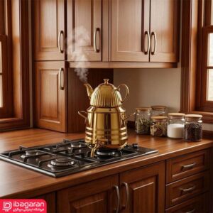 کتری قوری استیل شیردار هرمی طلایی ریور 2149