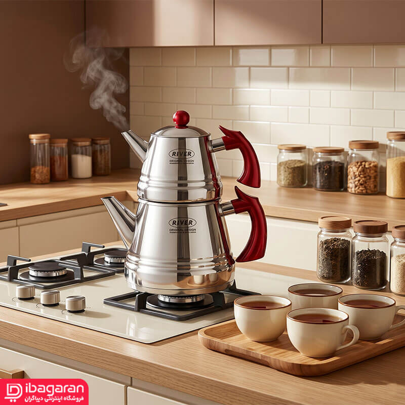 سرویس کتری و قوری استیل ریور با طراحی کلاسیک