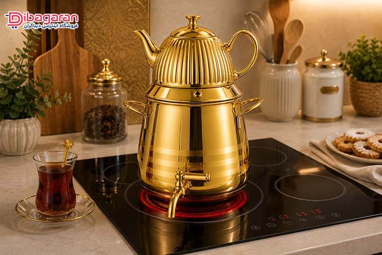 کتری قوری استیل شیردار هرمی طلایی ریور 2149