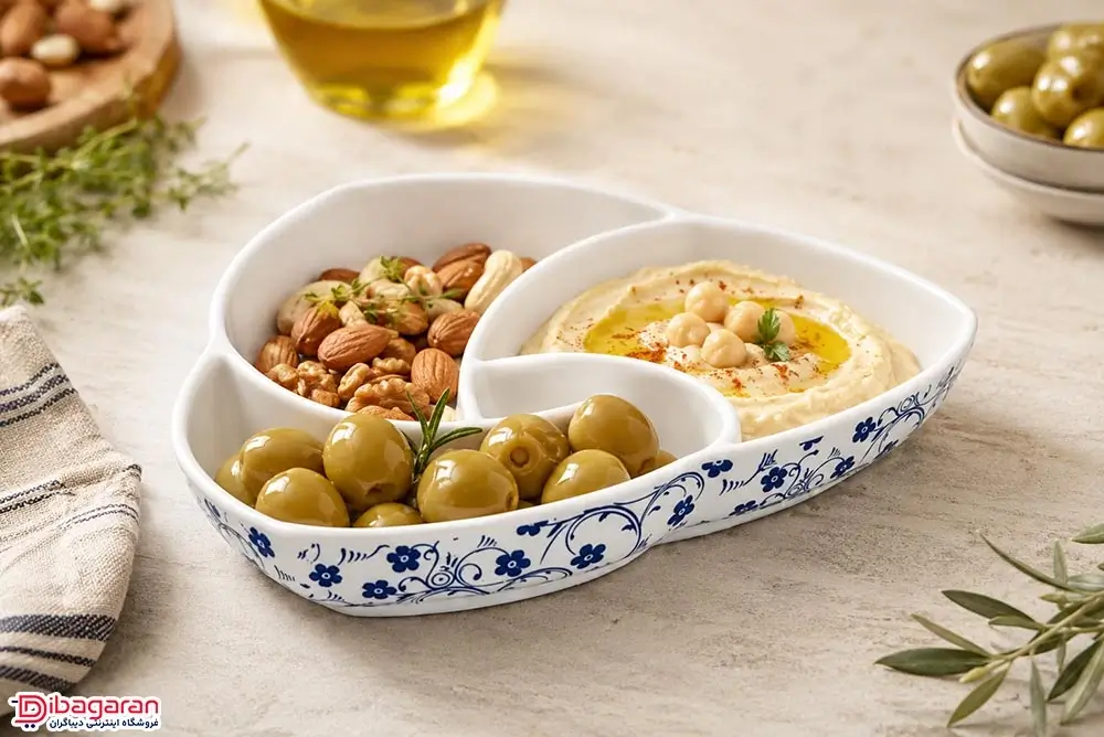 اردوخوری سرامیکی مثلث طرح شکوفه آبی