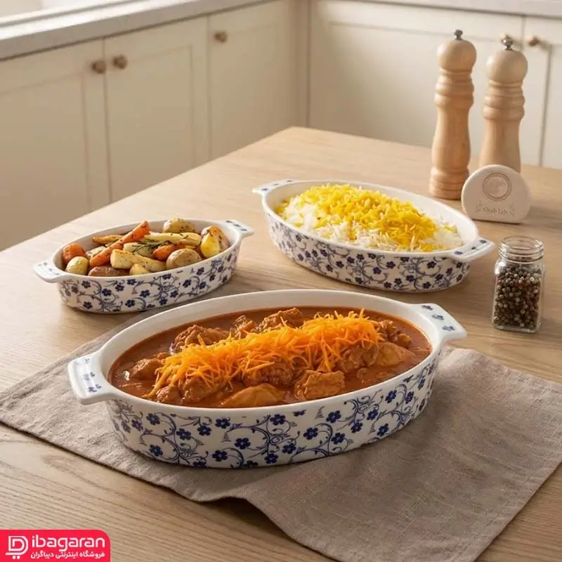مرغ خوری بیضی طرح گل شکوفه آبی سرامیکی