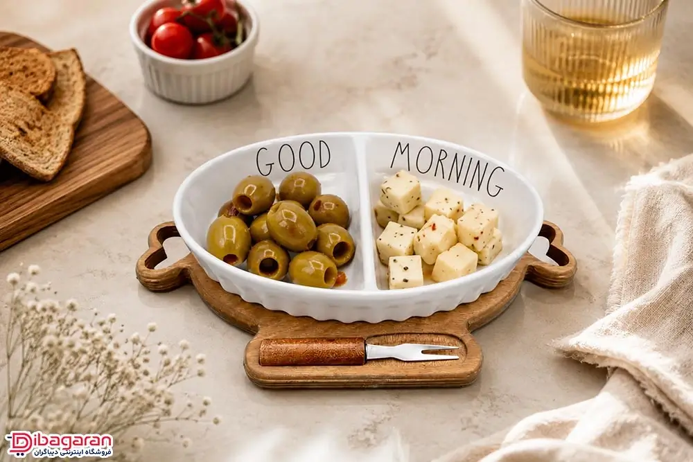 اردو خوری سرامیکی با پایه چوبی