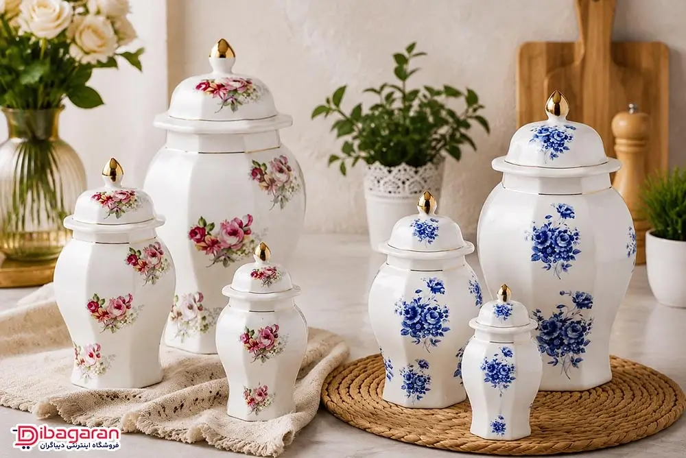 ست جینجر جار گل باران و گل مهتاب