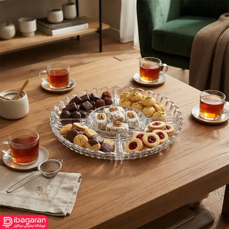 ظرف پذیرایی بلوری پنج قسمتی مدل سلین کادو