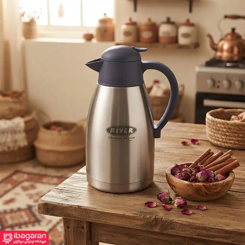 نمای نزدیک بدنه استیل فلاسک دوجداره ریور