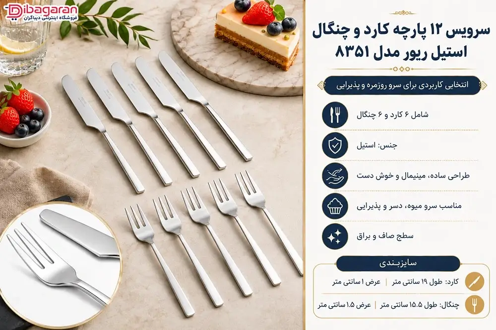 ویژگی های سرویس 12 پارچه کارد و چنگال استیل ریور مدل 8351
