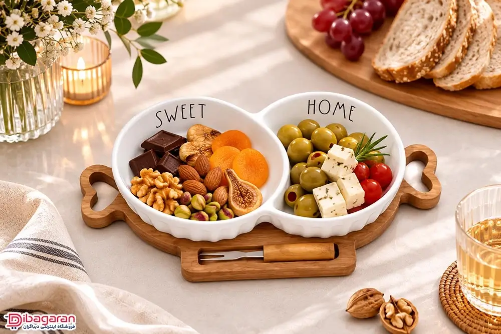 اردوخوری سرامیکی گرد با پایه چوبی
