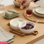 اردوخوری سرامیکی گرد با پایه چوبی