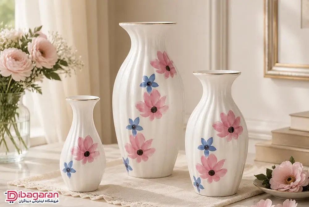 گلدان کوزه ای مدل گل بهاری لب طلا